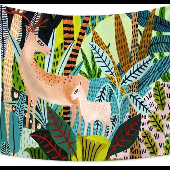 Set of 3 wall tapestries jungle Jaguar deer snake - Picture 2 of 5